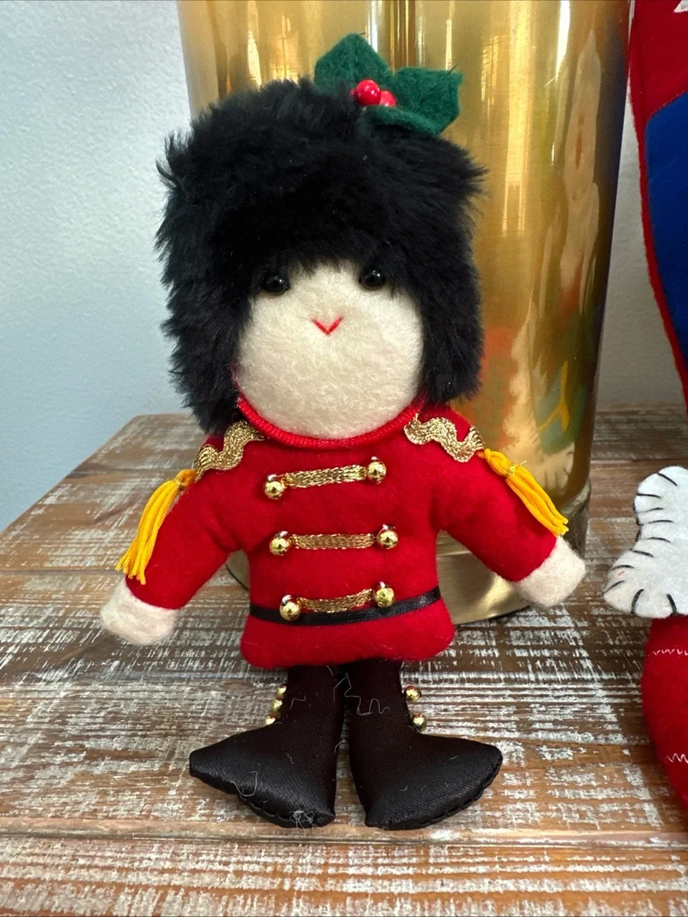 Vintage Felt Christmas Stocking Santa Teddy Fireplace & Nutcracker Soldier 19”